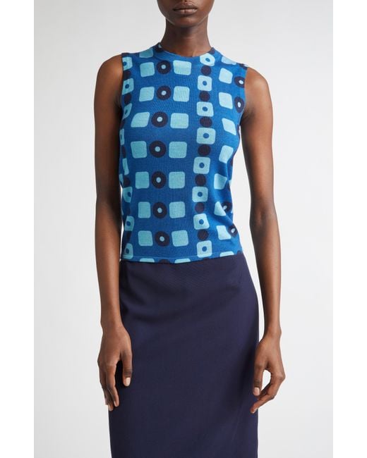 St. John Blue Geo Print Wool Shell