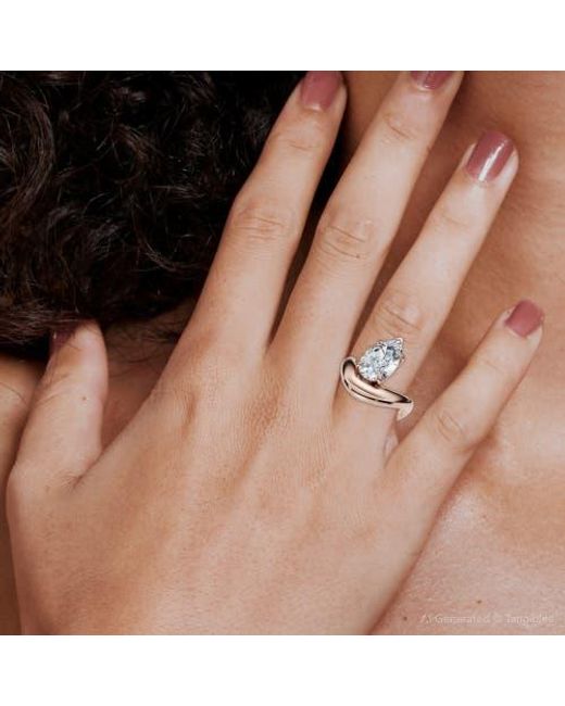 Bliss Diamond Metallic Certified 2Ct Minali Curved Pear Diamond Engagement Ring 14K/Pt Lab Grown