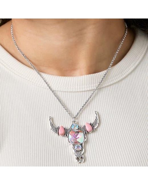 Jessica Simpson Pink Bull Skull Pendant Necklace