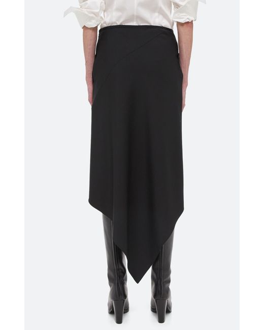 Helmut Lang Black Scarf Hem Virgin Wool Maxi Skirt