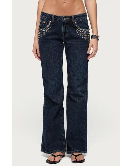 Edikted Blue Tyler Stud Bootcut Jeans