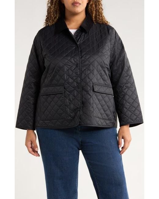 Eileen Fisher Black Corduroy Collar Quilted Jacket