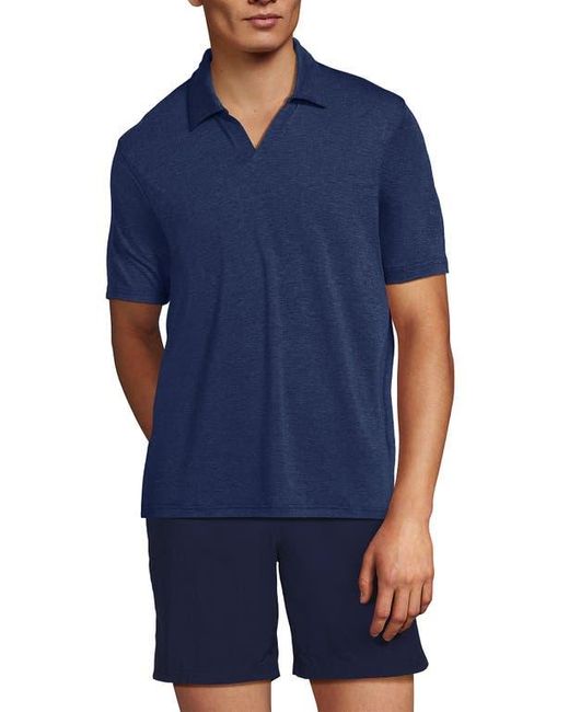 Lands' End Blue Upf 50 Short Sleeve Johnny Collar Polo Rash Guard Shirt for men