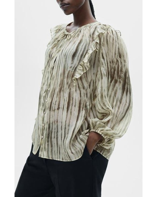 Mango Green Ruffle Semisheer Top