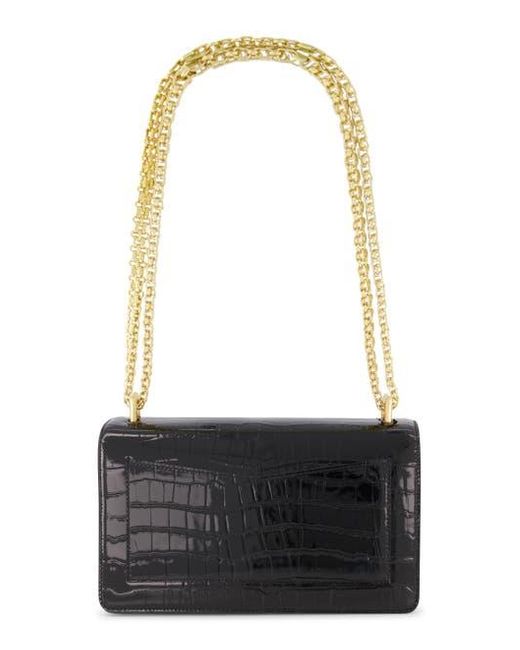 Mac Duggal Black Plated Hardware Crocodile Leather Shoulder Bag
