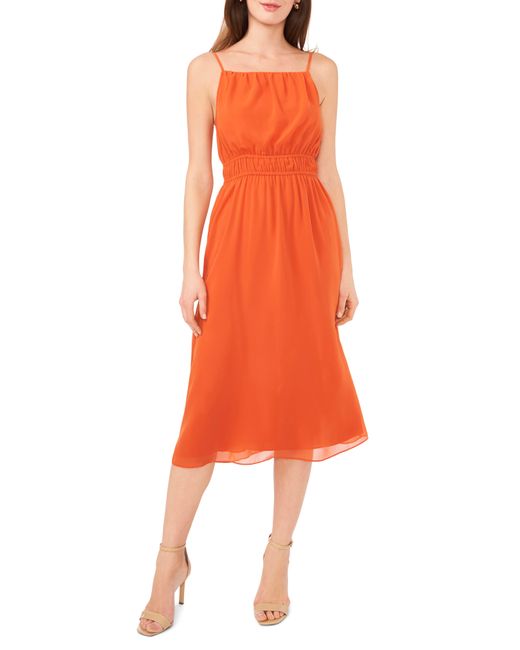 Halogen® Orange Halogen(r) Shirred Waist Midi Dress