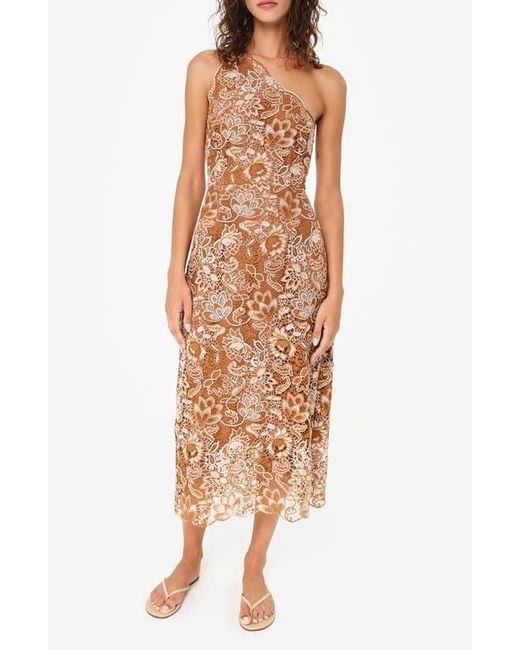 Cami NYC Women's Brown Sintra One-Shoulder Lace Overlay Midi Dress - Main Image