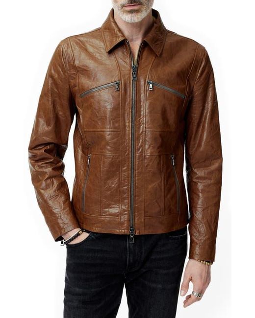 John Varvatos Brown Crinkled Leather Jacket for men