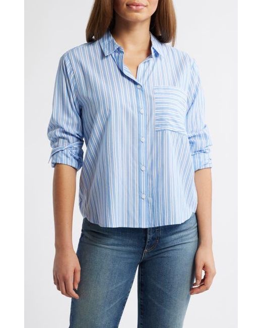 Beach Lunch Lounge Blue Candy Stripe Cotton Blend Button-Up Shirt