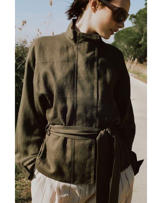 Mango Green Belted Linen Jacket