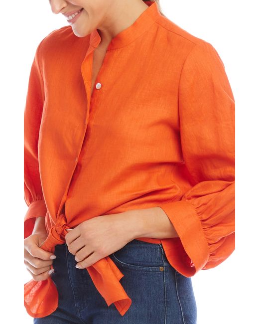 Karen Kane Orange Tie Front Linen Button-up Top