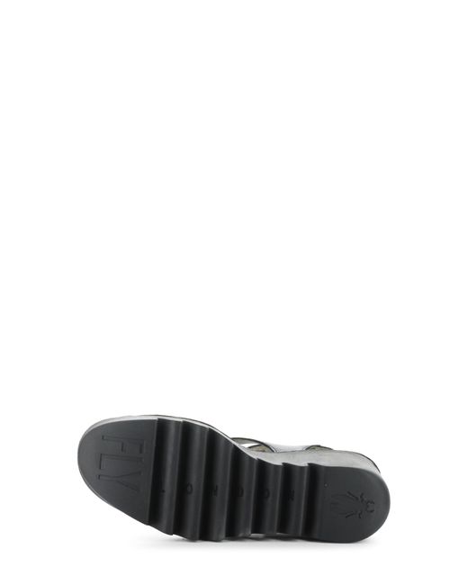 Fly London Black Bafy Ankle Strap Platform Wedge Sandal
