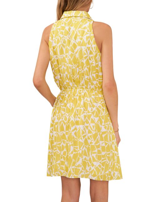 Vince Camuto Yellow Print Sleeveless Wrap Dress