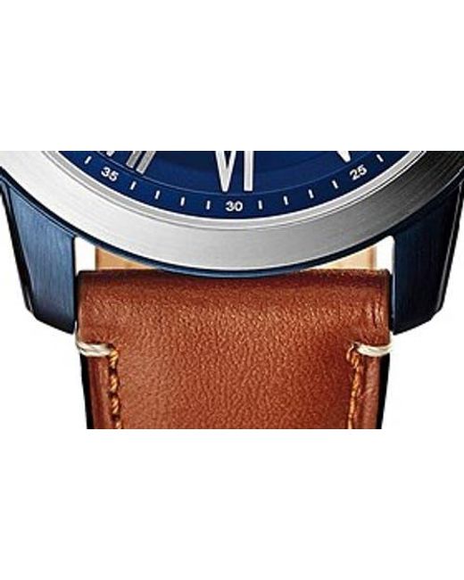 Fossil Blue 'Grant' Round Chronograph Leather Strap Watch, 44Mm