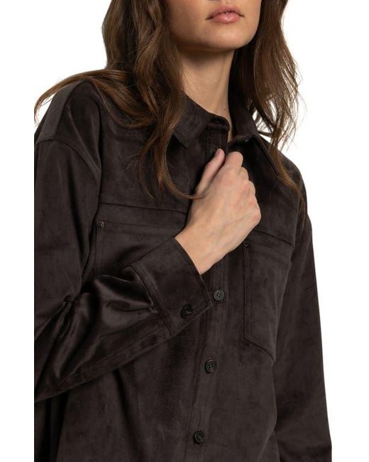 Sanctuary Black Ivy Faux Suede Long Sleeve Button-Up Shirt