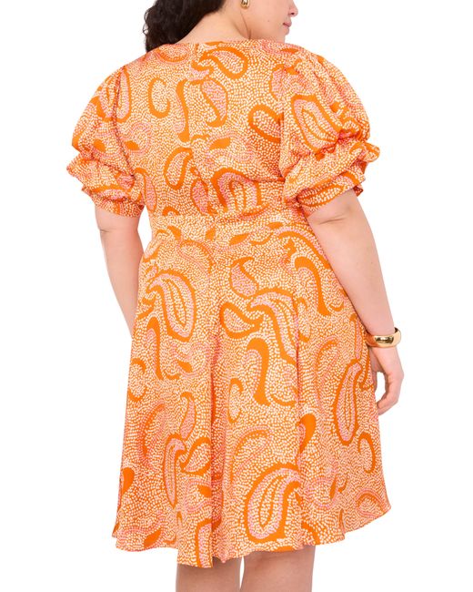 1.STATE Orange Puff Sleeve Fit & Flare Dress
