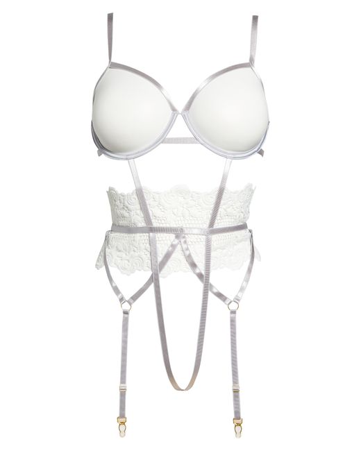 ROMA CONFIDENTIAL Embroidered Open Cup Teddy With Garter Straps in ...