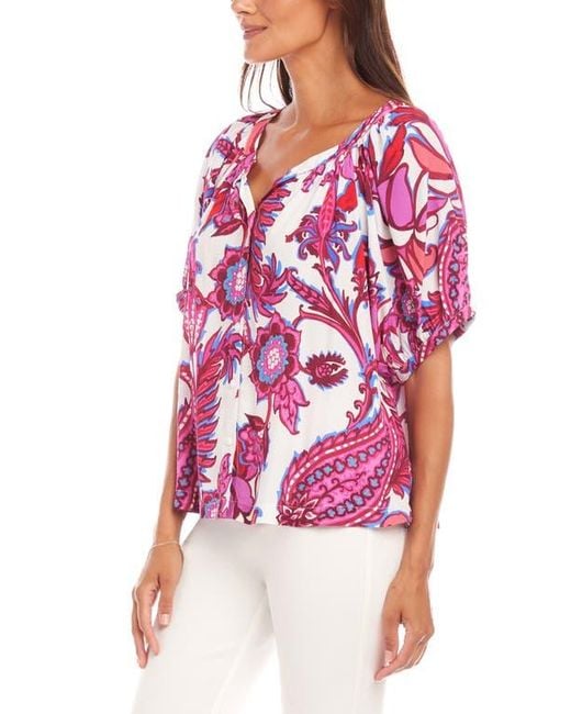 Karen Kane Red Print Peasant Top