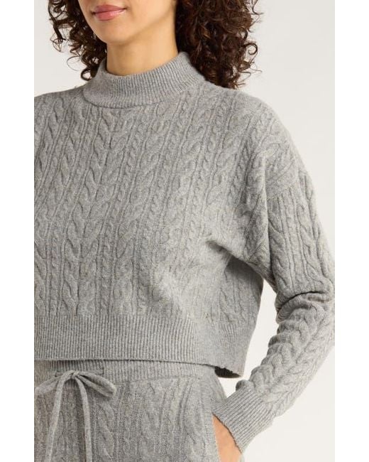 Mpg Gray Cable Knit Crop Sweater