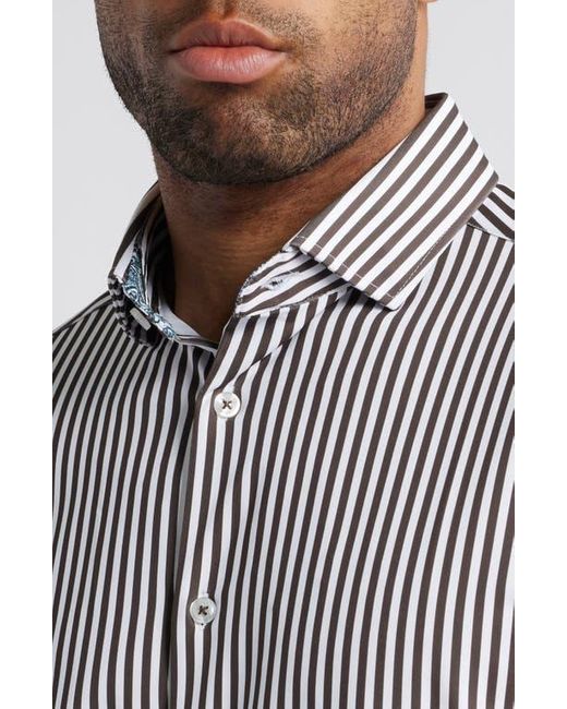 Stone Rose Gray Bengal Stripe Techno Stretch Performance Button-Up Shirt for men