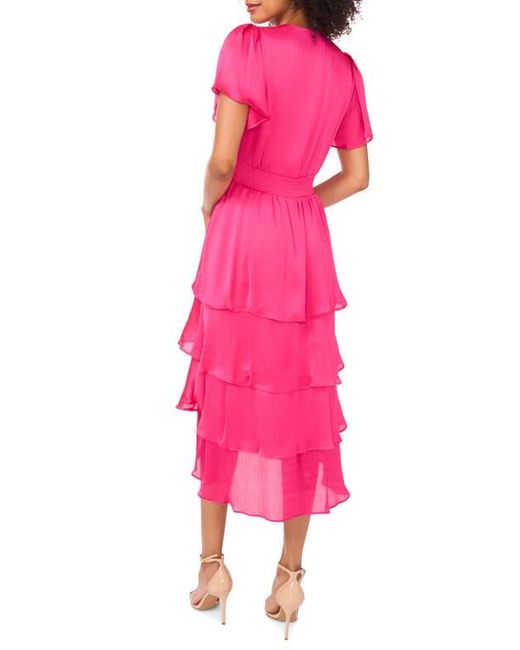 Vince Camuto Pink Flutter Sleeve Tiered Midi Dress