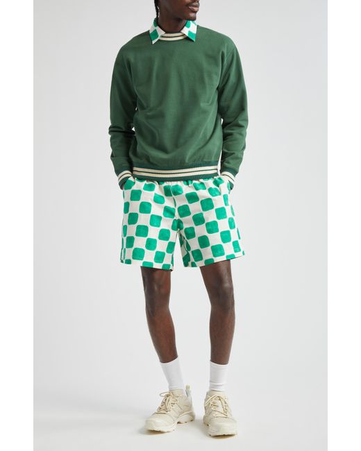 Drake's Green Stripe Trim Cotton Sweatshirt for men