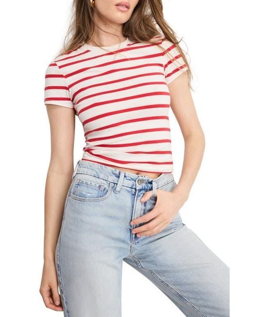 GOOD AMERICAN Blue Super Stretch Cotton Blend T-Shirt