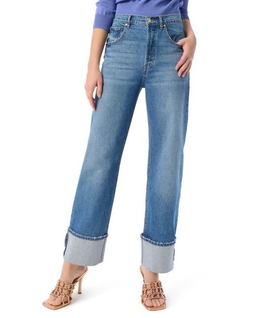 DO by Dee Ocleppo Blue High Waist Cuff Wide Leg Jeans