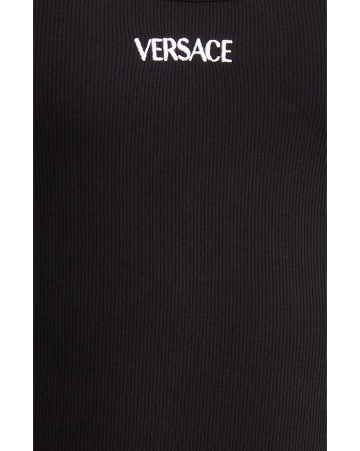 Versace Black Embroidered Logo Rib Tank for men