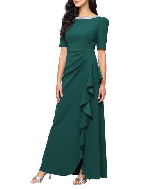 Alex Evenings Green Embellished Neck A-Line Gown