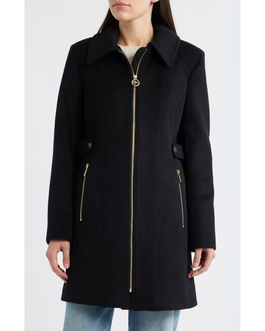 Michael Kors Black Front Zip Wool Blend Coat