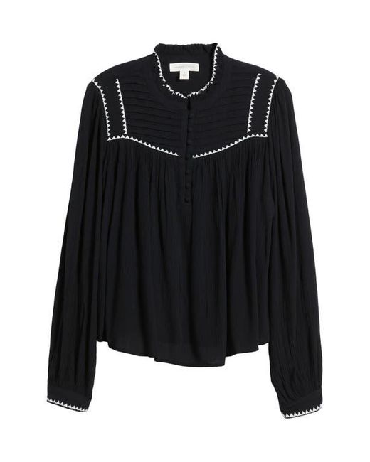 Treasure & Bond Black High Neck Embroidered Long Sleeve Top