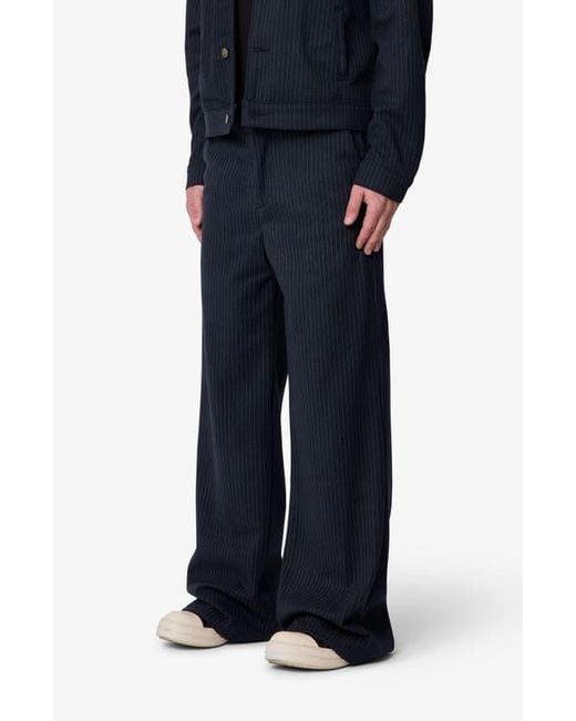 MNML Blue Pinstripe Bootcut Pants for men