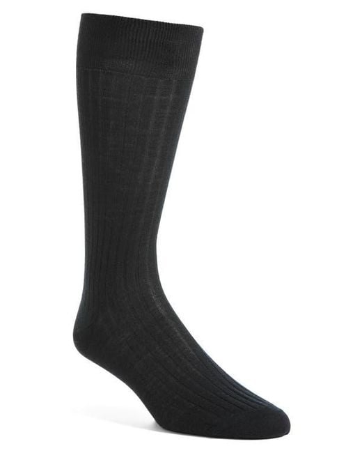 Canali Black Ribbed Wool Blend Socks for men