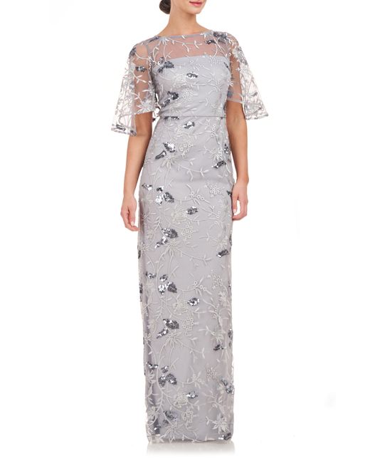 JS Collections Daphne Embroidered Sequin Column Gown in Metallic Lyst