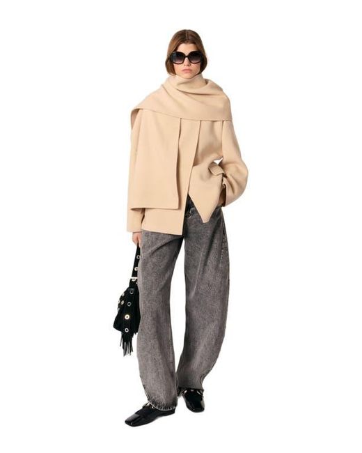 Maje Natural Double-Faced Coat With Scarf