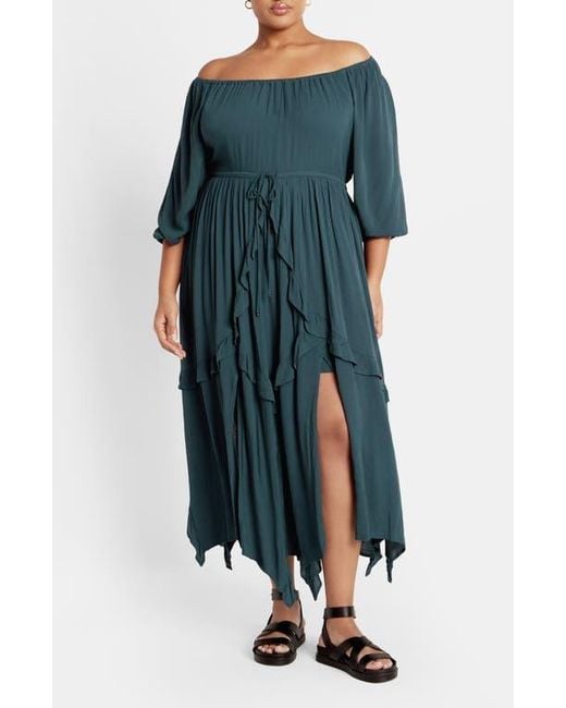 City Chic Women's Green Zayne Handkerchief Hem Dress