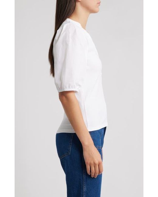 Madewell White Puff-Sleeve Henley Knit Top