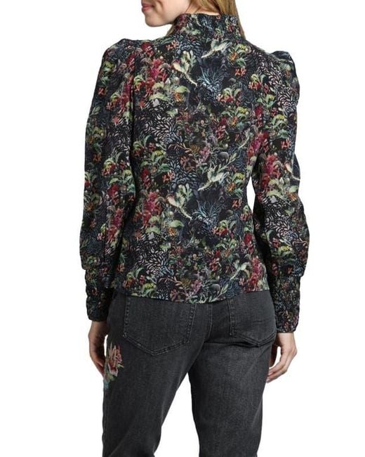 Apny Black Button Front Puff Shoulder Top