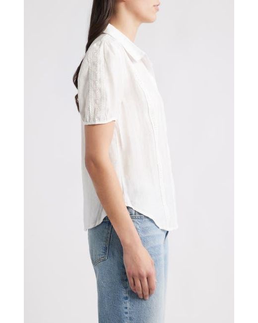Bobeau Blue Eyelet Detail Short Sleeve Button-Up Shirt