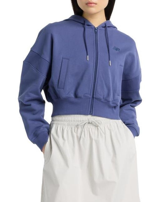New Balance Blue French Terry Crop Zip Hoodie