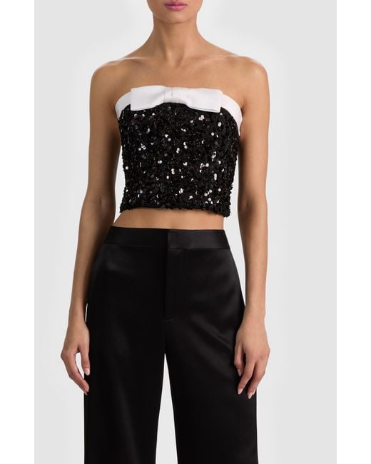 Alice + Olivia Black Katya Sequin Strapless Top