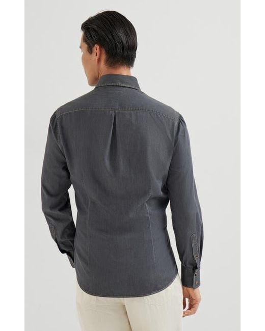 Brunello Cucinelli Gray Spread Collar Shirt for men