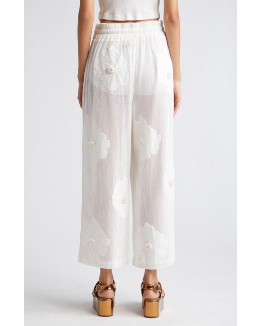 Farm Rio White Flower Cotton Cover-up Pants At Nordstrom