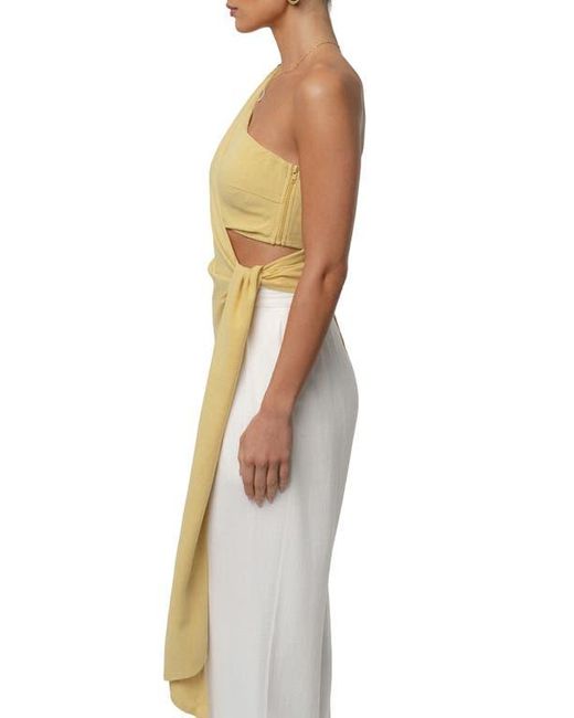 JLUXLABEL Yellow Palmera One-Shoulder Top