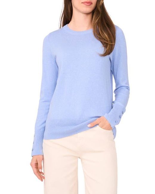 Halogen® Blue Button Cuff Crewneck Sweater