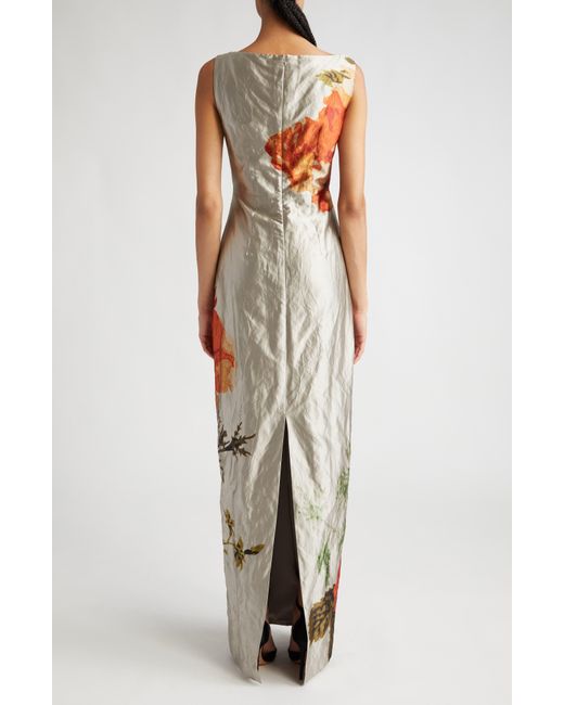 Erdem Multicolor Floral Pleated V-neck Gown