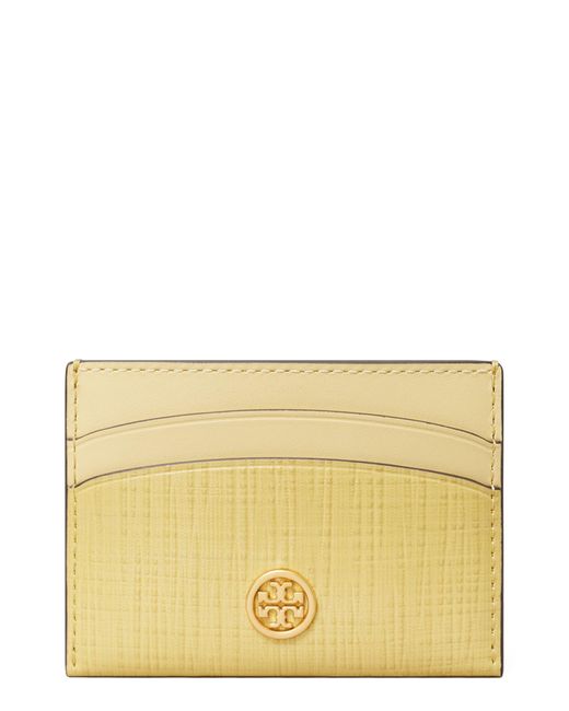 Tory Burch Natural Robinson Crosshatch Leather Card Case