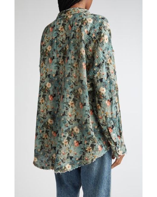 R13 Multicolor Shredded Seam Ruffle Button-Up Shirt