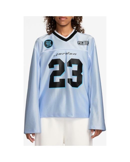 Nike Blue Oversize Long Sleeve V-Neck Jersey Top